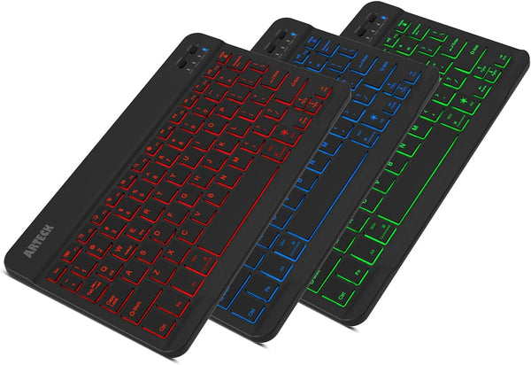 Arteck Universal Backlit 7-Colors Slim Portable Wireless Bluetooth 3.0 Keyboard for iOS, Android, Windows Tablets