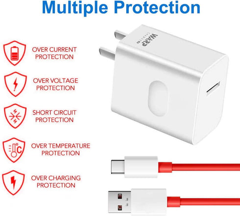 Warp Charger 30W Quick Rapid Charge Power Adapter with USB-C Fast Charging Cable, Compatible with OnePlus