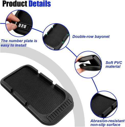 Car Dashboard Anti-Slip Mat Cell Phone Holder, Double-Groove Sticky Gel Pad with Number Plate for Navigation