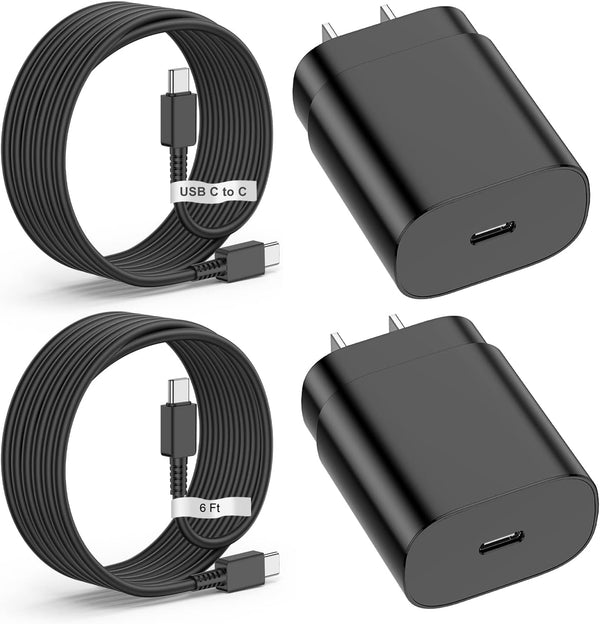 25W USB-C Fast Chargers (2 Pack) & 6ft Cable for Samsung Galaxy S22, S21, S20, Note 20 - Android Phone Charger