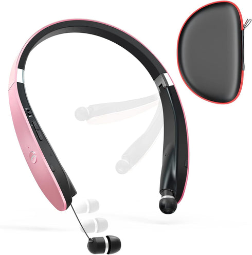 Foldable Bluetooth Headphones, Wireless Neckband Headset with Retractable Earbuds, Noise Cancelling