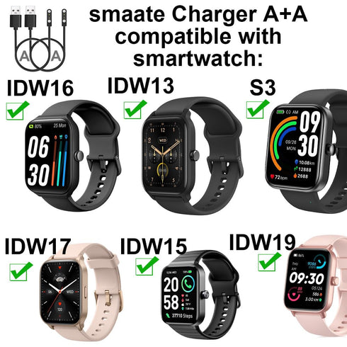 Smart Watch Cables, 2PCS Compatible with TOZO S3, Woneligo W13, Gydom Amzhero IDW13, MILOUZ IDW19, and more