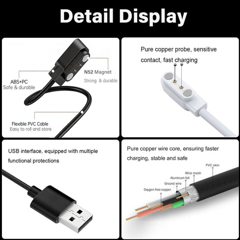 Xininyia 2 Pack V2-A 2.8mm) (Only One Fit) Magnetic Charging Cable for Potty Training Watch Replacement Charger USB