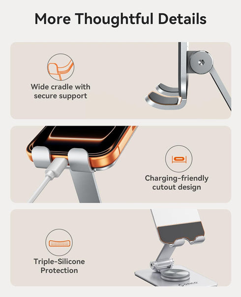 ORICO 360 6.9 Inches (PS2) Aluminum Phone Stand for Desk, Adjustable Metal Phone Holder with Stable Support and Smooth