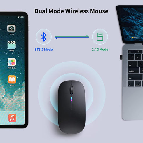 Wireless Bluetooth Mouse, Portable Silent Mouse (Bluetooth 5.2 & USB Receiver) for Laptop/Desktop/Tablet, Black