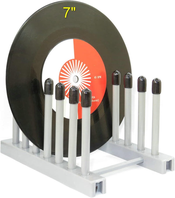 Pmsanzay Vinyl Record Storage Holder Stand, Cleaning Device Drying Rack for 12" and 7" Records, Grey