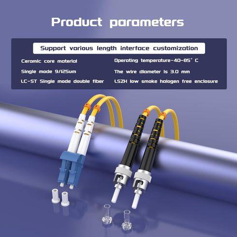 2Meters 7ft LC/UPC-ST/UPC Single-Mode Fiber Optic Cable LC to ST OS2 Jumper Optical Patch Cord