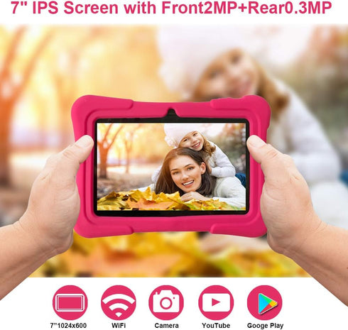 PRITOM 7 inch Kids Tablet, Quad Core Android OS, 32 GB ROM, WiFi, Bluetooth, Dual Camera, Educational, Kids-Tablet Case