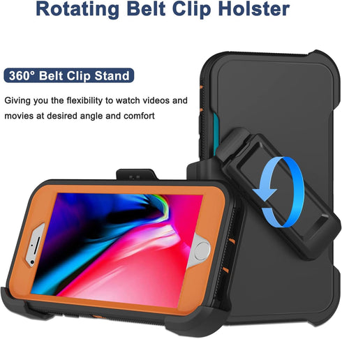 iPhone 8 Plus Case with Belt Clip Holster, 2X Screen Protector, Military Grade Heavy Duty Shockproof Cover, Orange