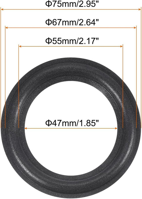 MECCANIXITY Rubber Speaker Foam Edge Surround Rings, 3 Inch 47mmx75mm Perforated Subwoofer Rings, Black, 2 Pcs