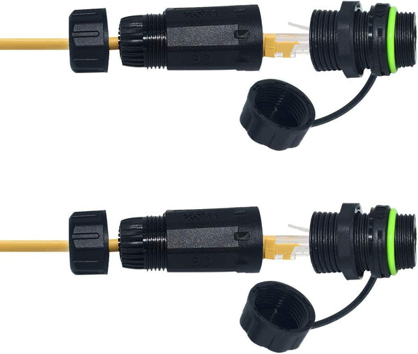 RJ45 Waterproof Connector IP68, Panel Mount Coupler Female to Female, Shielding Cable Coupler-CAT5E-YMP20-Green-2 PCS