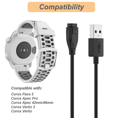 Replacement USB Charging Cable for Coros Pace 3, Pace 2, Apex Pro, Apex 42mm/46mm, Vertix, Vertix 2 (3.3ft/1m)