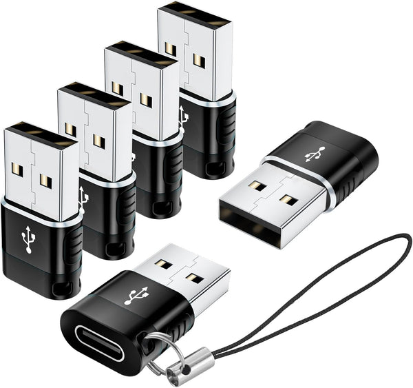 USB to USB C Adapter (6 Pack), USB A to USB C Adapter, USB Charger Connector for iPhone 15, MacBook, Cellphone