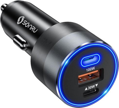 130W USB C Car Charger, 3 Ports Type C Adapter PD/PPS 100W + PD/QC 30W Fast Charging for iPhone 15/14/13 Pro Max,