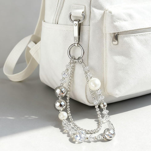 RUIYDZ Luxury Pearl Phone Wrist Strap Crystal Diamond Beaded Keychain Wristlet for Phone Chain Wristlet Glitter