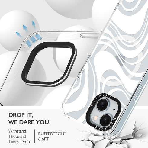 MOSNOVO iPhone 15 Case - Clear TPU Bumper, Shockproof, 6.6 ft Drop Impact, Anti Peel Off Tech, White Swirl Design, 6.1"