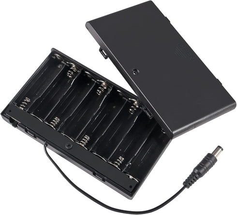 2Pcs AA Battery Holder Case Box with 8 Slots, 8 x 12V Battery Storage, DC 5.5x2.1mm Male Connector and ON/Off Switch