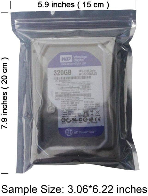 50Pcs Antistatic Resealable Bag - 15X20cm/5.9X7.9inch, Premium Anti Static Bag for SSD HDD and Electronics
