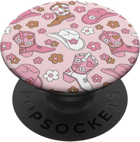 Pink Cowgirl Aesthetic Brown Festival Western Boots Hat with Cute PopSockets Swappable PopGrip