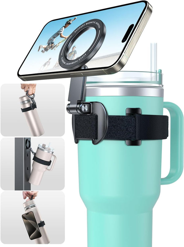 eSamcore Magnetic Phone Holder for Stanley Cup - Foldable Water Bottle Accessories Phone Stand for iPhone, Universal