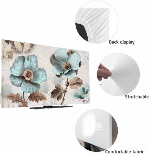 Yukro 75 Inch, 65"x37" Victorian Style Broccoli Butterfly Indoor TV Dust Cover, Blue Flowers Plant Elastic TV Dustproof