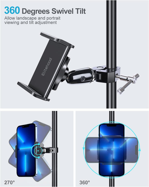 elitehood 360° Swivel Tilt Mic Stand Phone Holder, Adjustable Mount for Music Boom Mic, Compatible with All Smartphones
