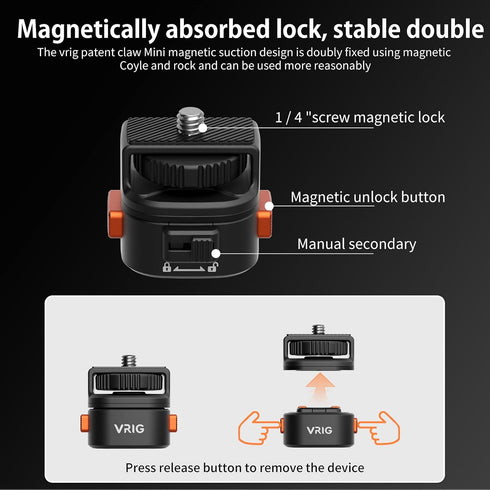 VRIG Select AC12 1/4" Insta360 X5/X4/X3,DJI 4/3,Xtra 1/4" VRIG Magnetic Quick Release Mount Adapter with Screw Thread