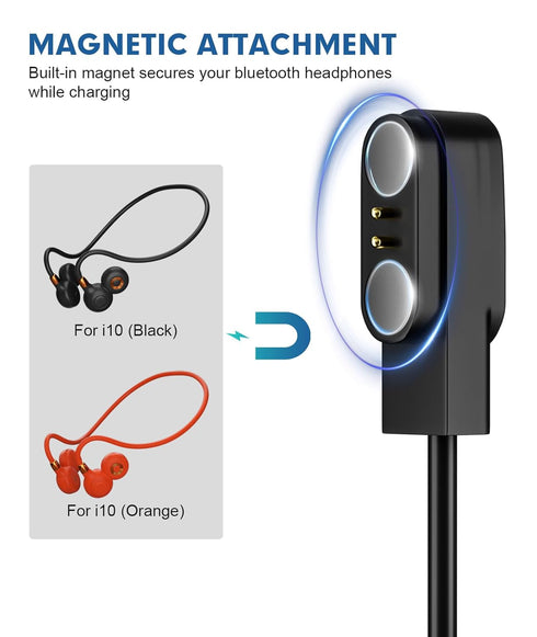 Ortizan 2 Pack Magnetic Charging Cable for I10 Open Ear Wireless Bluetooth Headphones