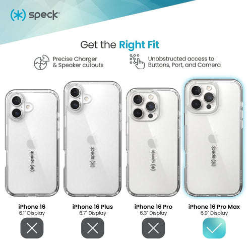 16 Speck Clear iPhone Pro Max Case - Slim Phone Case - GemShell - Crystal Clear