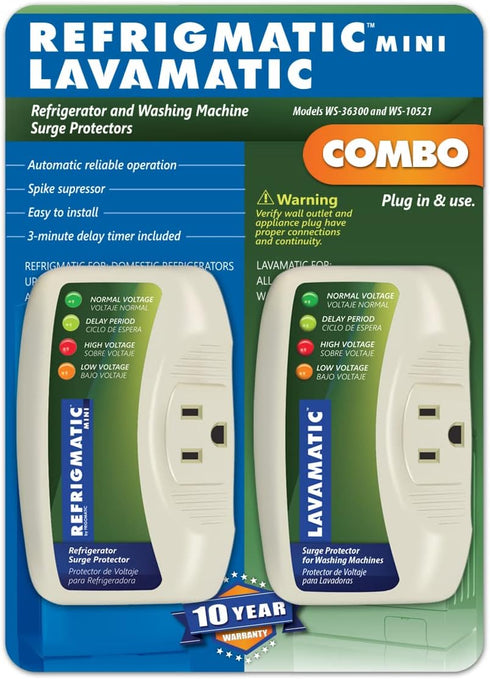 Two Electronic Voltage & Surge Protector Combo, Protect Refrigerator & Washing Machine from Voltage Spikes