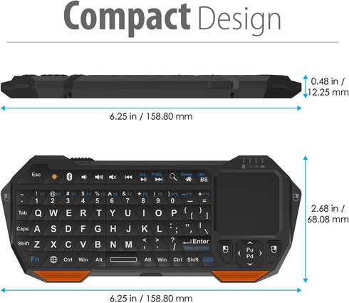 Fosmon Mini Bluetooth Keyboard (QWERTY Keypad), Wireless Portable with Touchpad, Compatible with Apple TV, PS4, PS5