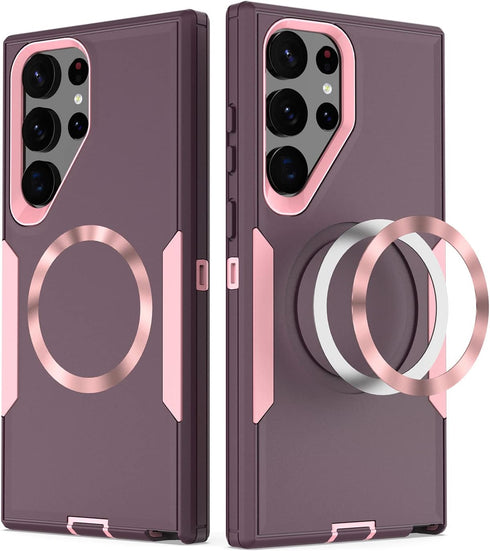 Samsung Galaxy S22 Ultra Case, Magnetic Heavy Duty Drop Protection, Compatible with MagSafe, Purple Rose Gold