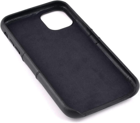 Dockem Wallet Case for iPhone 11: Black Synthetic Leather with Built-in Metal Plate & 2 Credit Card Holders