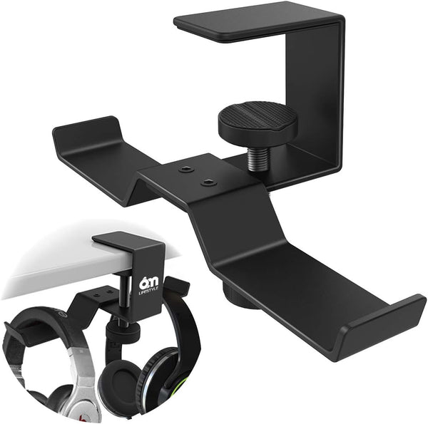 6amLifestyle Under Desk Dual Headphone Hanger, Metal Headset Stand for Gaming Earphones, Universal Clamp Hook