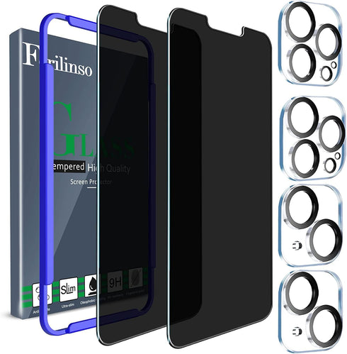 Ferilinso Privacy Screen Protector for iPhone 14 Plus & 13 Pro Max - 2 Pack, 9H Anti-Spy Tempered Glass & Camera Lens