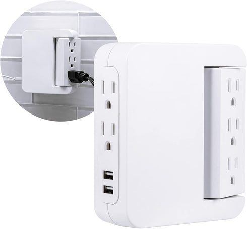 GE Pro Side-Access Swivel Surge Protector, 5-Outlet Extender with 2 USB Ports, Wall Tap Adapter