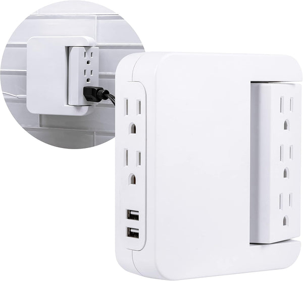 GE Pro Side-Access Swivel Surge Protector, 5-Outlet Extender with 2 USB Ports, Wall Tap Adapter