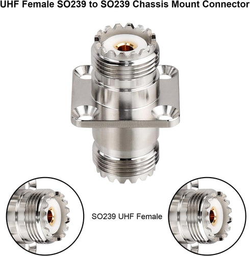XRDS -RF SO239 to SO239 Chassis Mount Connector 2-Pack, SO239 UHF Female to Female 4 Hole Flange Panel Mount Adapter for PL259 UHF Antenna, CB &Amateur Radio, Ham Radio Transceiver