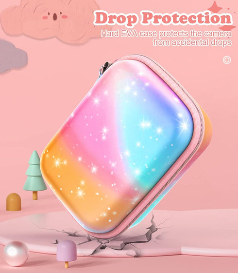 MoKo Kids Camera Case for Seckton/Goopow/CIMELR/Ourlife/OZMI/GKTZ/Dylanto/PROGRACE/Rindol, PU Hard Carrying Bag