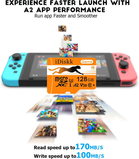 iDiskk 128GB Gaming Micro SD Card MicroSDXC Memory Card for Nintendo-Switch,Xbox,GoPro, Dash Cam, Security Camera, 4K Video Recording,with Adapter