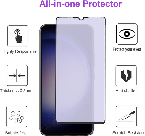2 Pack Anti Blue Light Tempered Glass Screen Protector for Samsung Galaxy S23, Eye Protection, 9H Hardness HD, Blue
