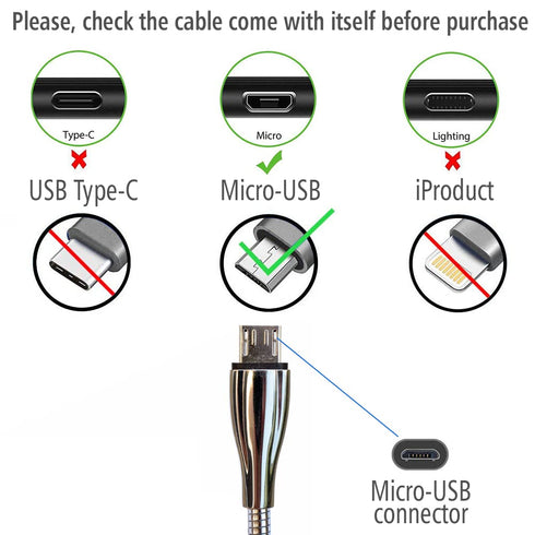 Micro USB Cable, Zinc Alloy Metal Braided Extra Durable USB2.0 Sync and Charging Cord for Android Phones Devices HTC