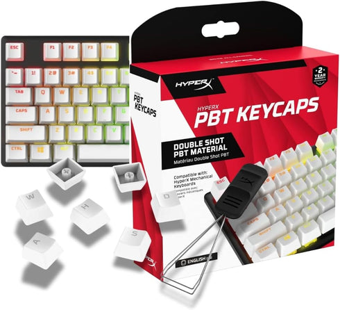 HyperX PBT Keycaps Full Key Set, Double Shot PBT Material, English (US) Layout, 104 Keys - White