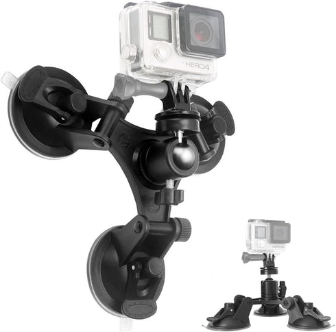 fantaseal Triple Cup DSLR Camera Suction Mount Compatible with Nikon Canon Sony DSLR/Camcorder + GoPro Hero Sony Garmin