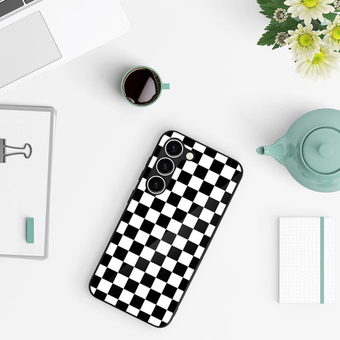 Tnarru Samsung Galaxy S23+ Case, Checkered Pattern Hard PC Back and Soft TPU Sides, Scratchproof Shockproof Protective