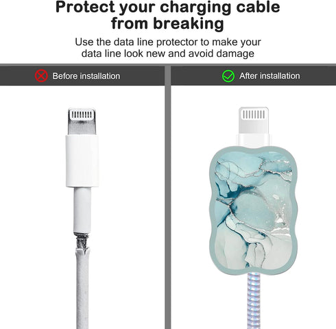Cute DIY Protectors Cable Protector for iPhone Charger, Kawaii Luxurious Marble Pattern, Data Cable USB Charger Data