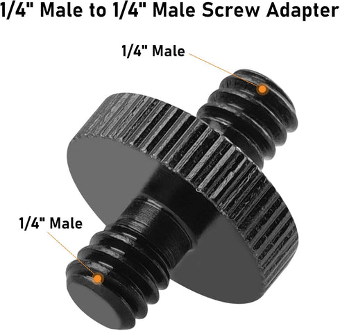 1/4" Male to 1/4" Male Threaded Tripod Screw Adapter, Double Head Stud for Camera Cage Mount, Black, 6 Packs