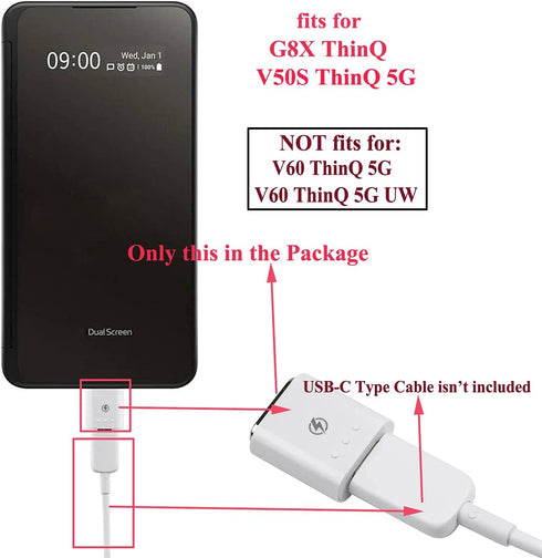 ubrokeifixit Ubrokeifixit for LG G8X ThinQ Dual Screen Cover Case Charging Magnetic Adapter Gender Charger Connector Replacement for LG G8X ThinQ,V50S ThinQ 5G LM-V510N (G8XWhite)