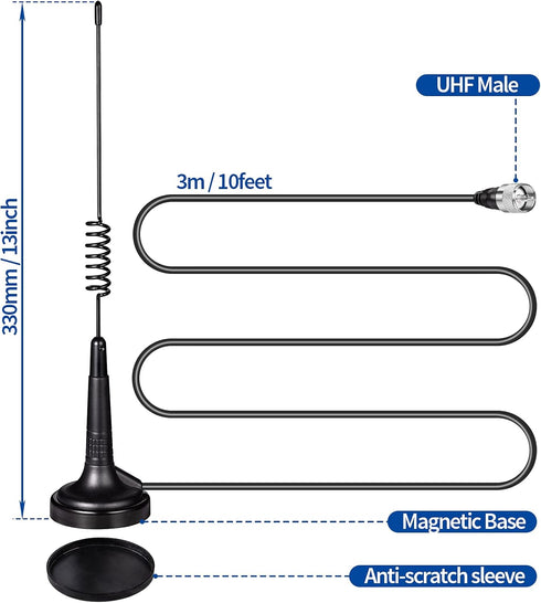 BINGFU 27MHz PL259 CB Radio Antenna & BNC Male Magnetic Base Compatible with Cobra Midland Uniden Maxon President