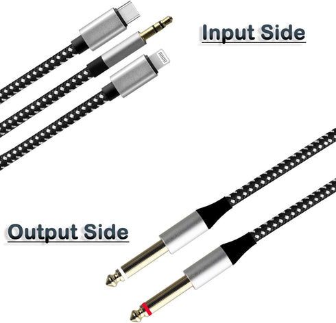 4.26FT MFi Certified Lightning to 1/4 Inch Audio Adapter Cable, 3-in-1 Stereo 1/4 Cable for Headphone AMP